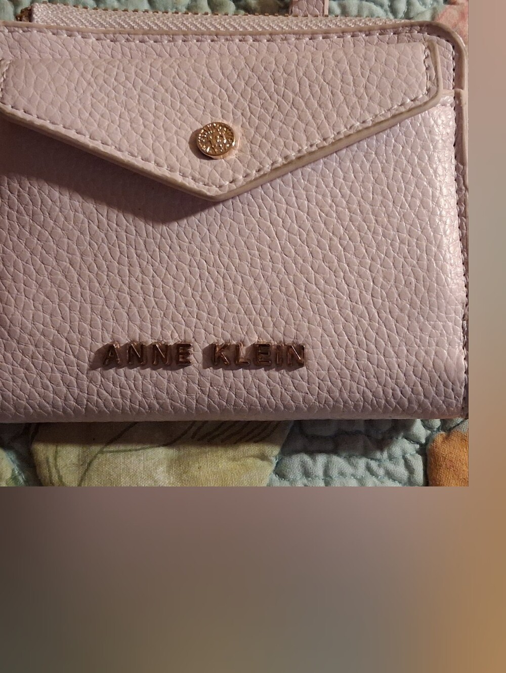 Anne Klein Light Pink Pebbled Leather Wallet with Gold Accent
